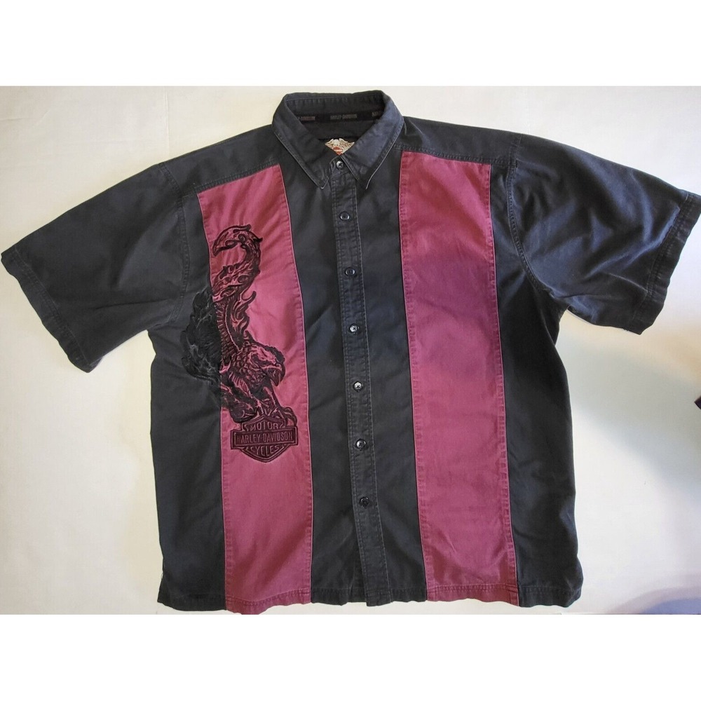 Harley Davidson Shirt Mens X-Large Spell Out Embroidered‎ Eagle Maroon Mechanics